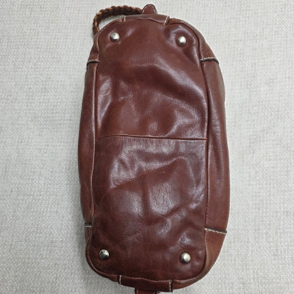 Cognac Brown Leather Hobo Fossil Satchel Braided Strap Contrast Stitching Purse - Picture 7 of 10